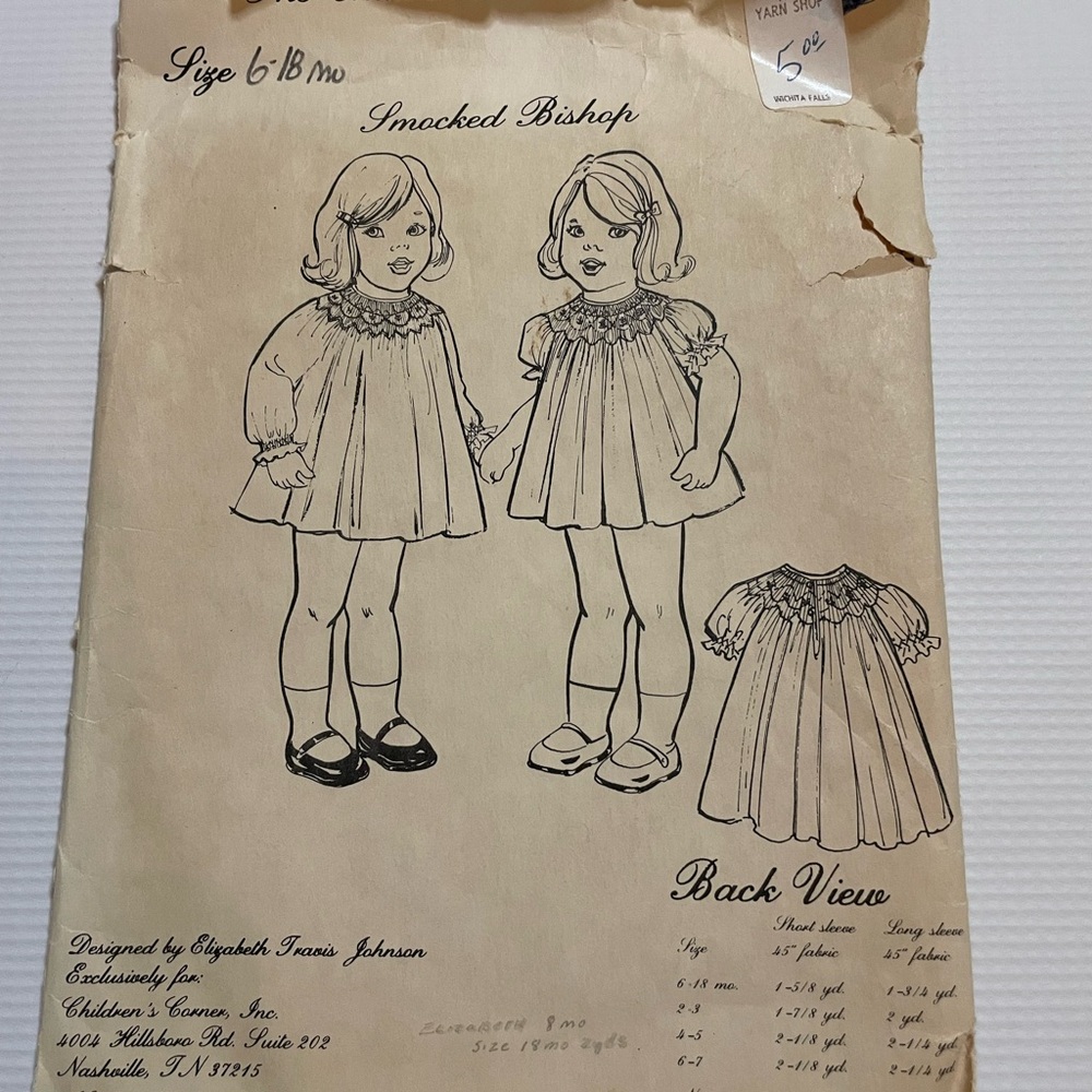 The Children’s Corner Vintage 1979 Smocked Bishop Dress Pattern 6-18 months